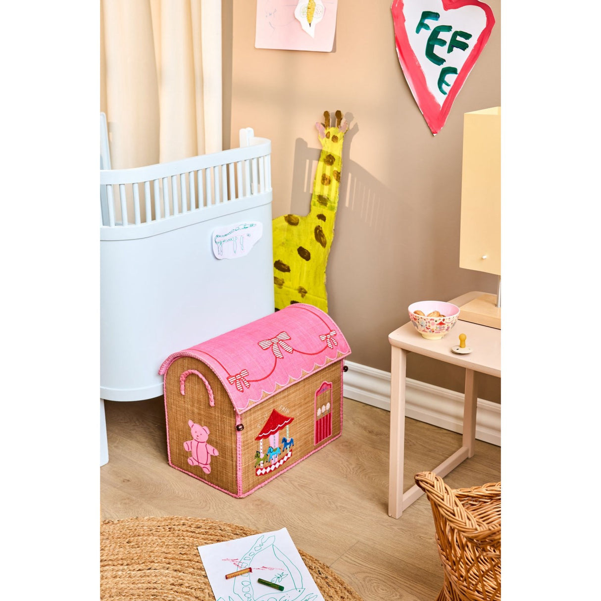 Rice Pink Fun Fair Theme Raffia Leketøy Baskets 3-Pakning