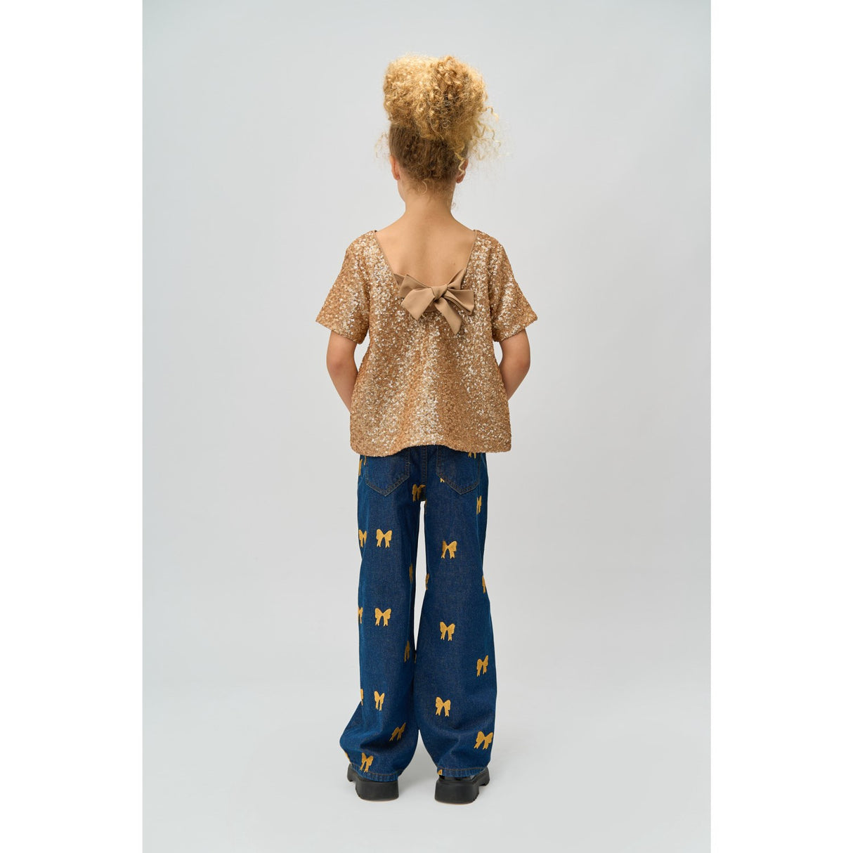 The New Medium Blue Denim AOP Raquel Wide Jeans