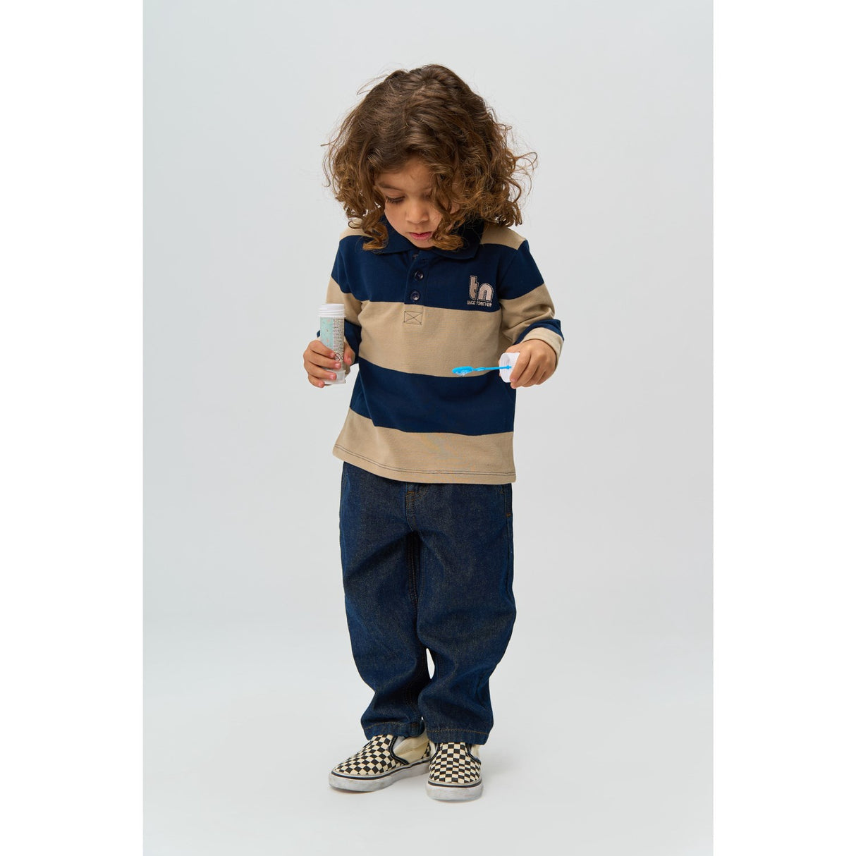 THE NEW Siblings Navy Blazer Striped Rinon L_S Pique Polo