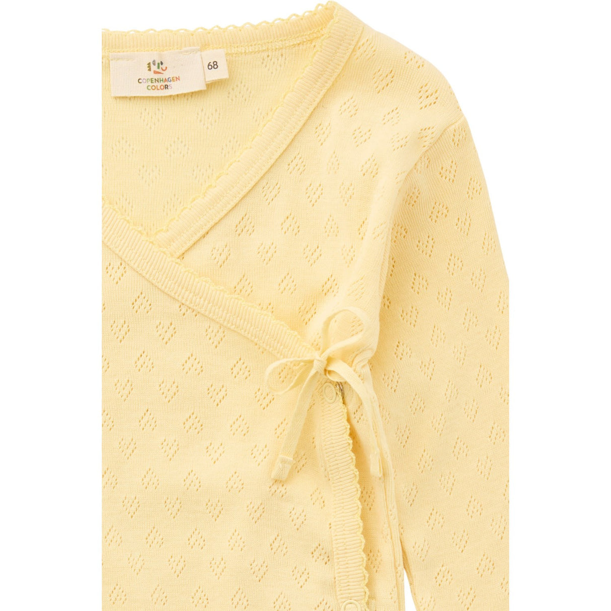 COPENHAGEN COLORS Pale Yellow Pointelle Heart Crossover Body Ls