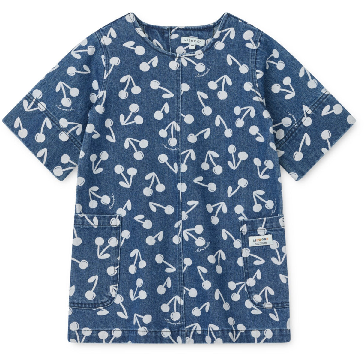 LIEWOOD Cherry Blossom / Medium Blue Denim Angelica Ss Printed Denim Kjole
