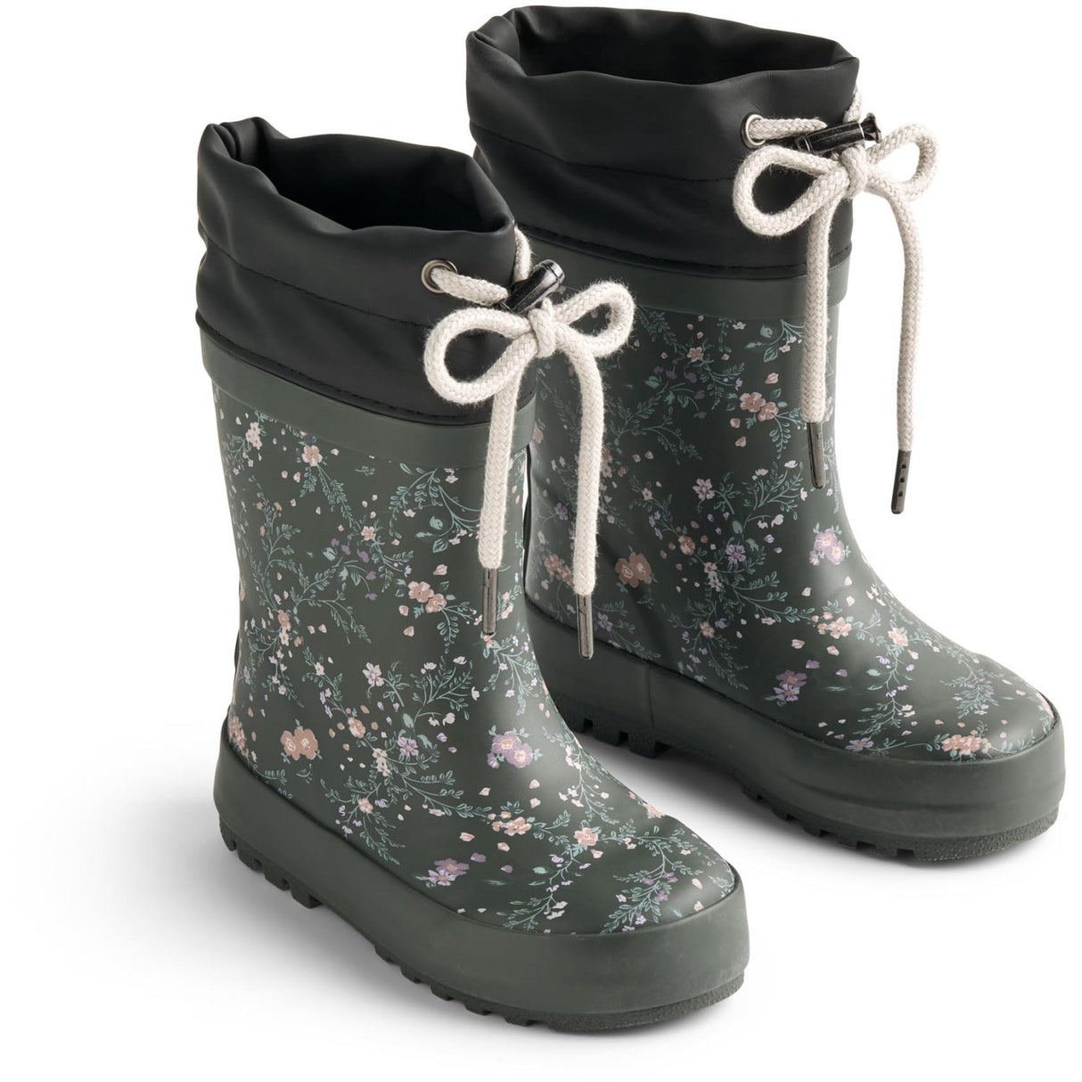 Wheat Forest Lake Checked Flowers Rubber Støvler Thermo Print