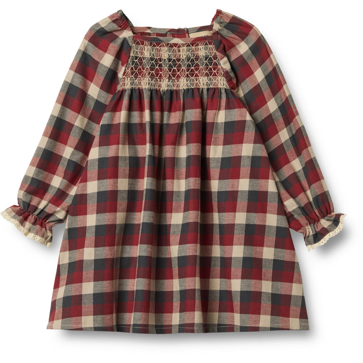 Wheat Red Blue Check Kjole L/S Lace Bella