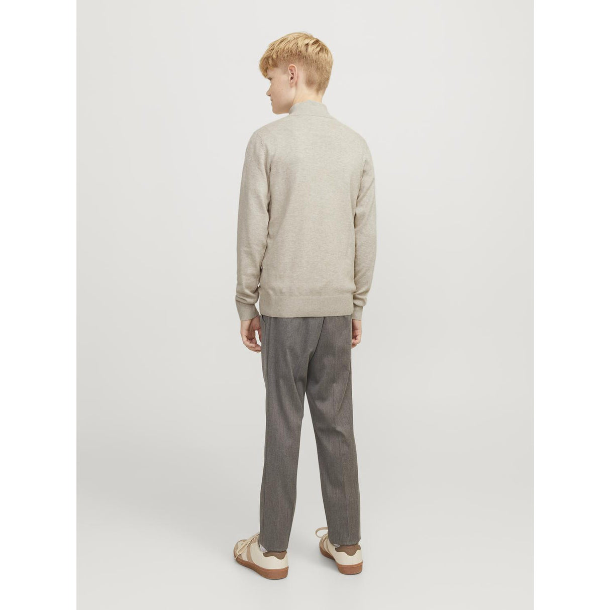Jack & Jones Junior Oatmeal Melange Jjeemil Strikk Half Zip Noos Jnr