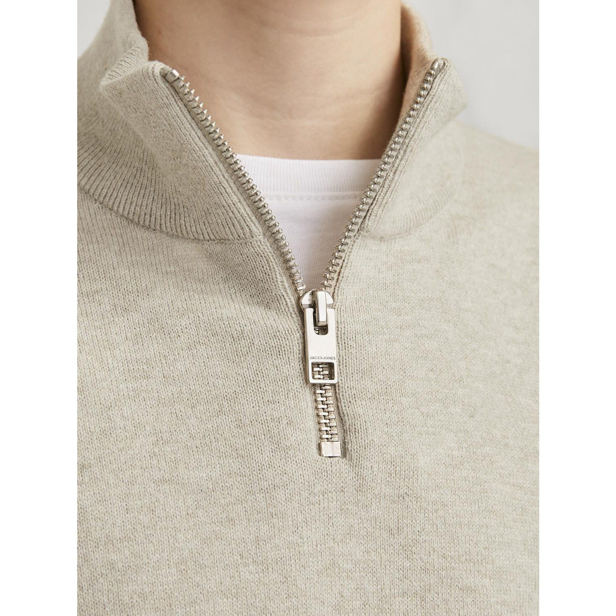 Jack & Jones Junior Oatmeal Melange Jjeemil Strikk Half Zip Noos Jnr