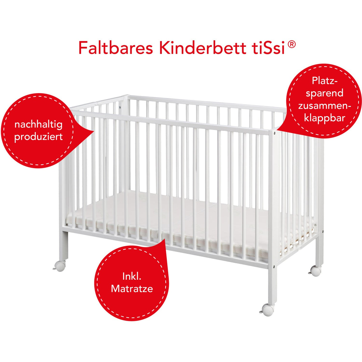 tiSsi® White Laquer Jori Sammenklappelig Seng Massiv Bøk