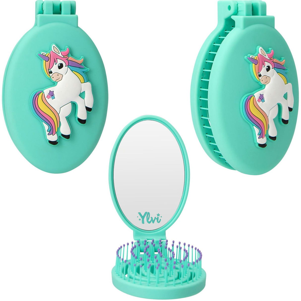 Ylvi Mint Folding Hairbrush Med Unicorn