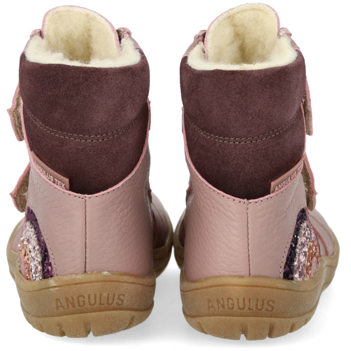 Angulus falmet rose/aubergine TEX støvel med glitrende glitter regnbue