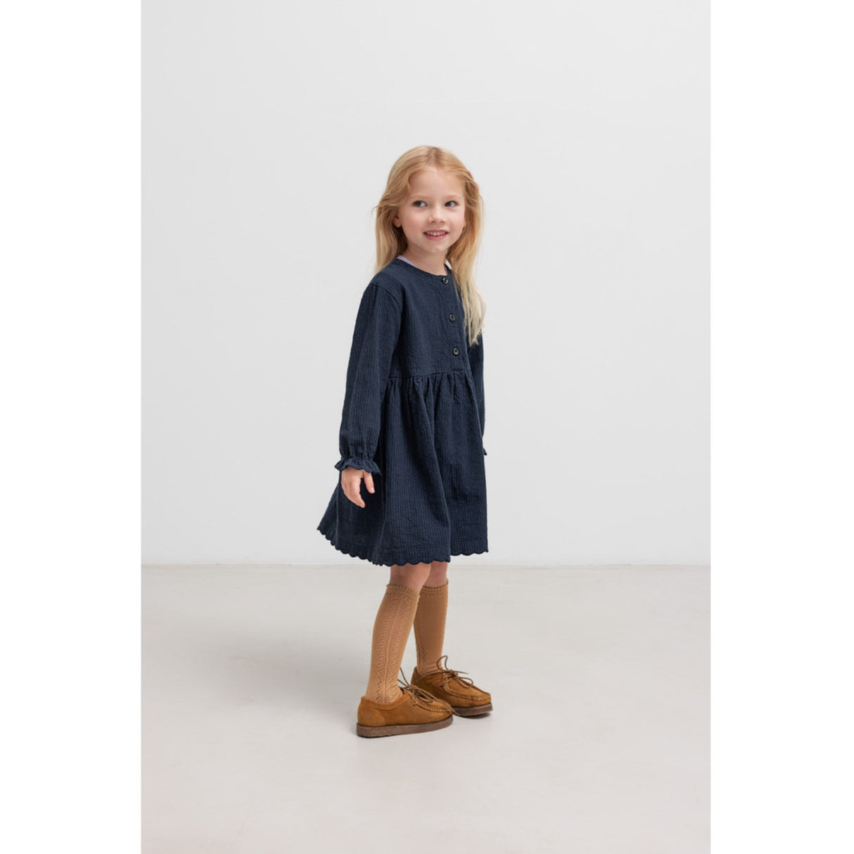 MarMar Chambray Dark Blue Stripe Dagmara Scallop Kjole