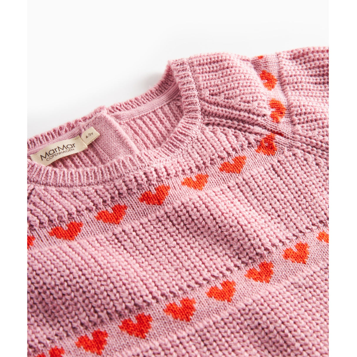 MarMar Light Cotton Wool Pattern Soft Berry Hearts Daso Strikk Kjole