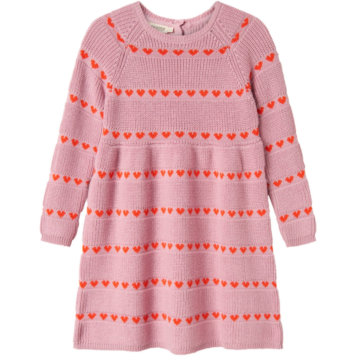MarMar Light Cotton Wool Pattern Soft Berry Hearts Daso Strikk Kjole