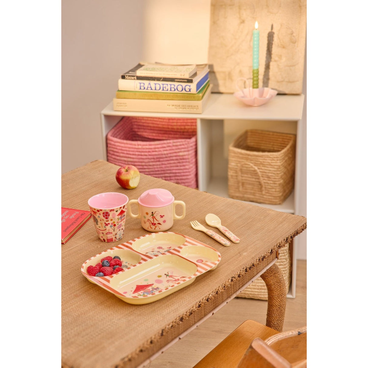 Rice Pink Fun Fair Print Melamine Baby Dinner Sett In Gift Box 4 Pcs