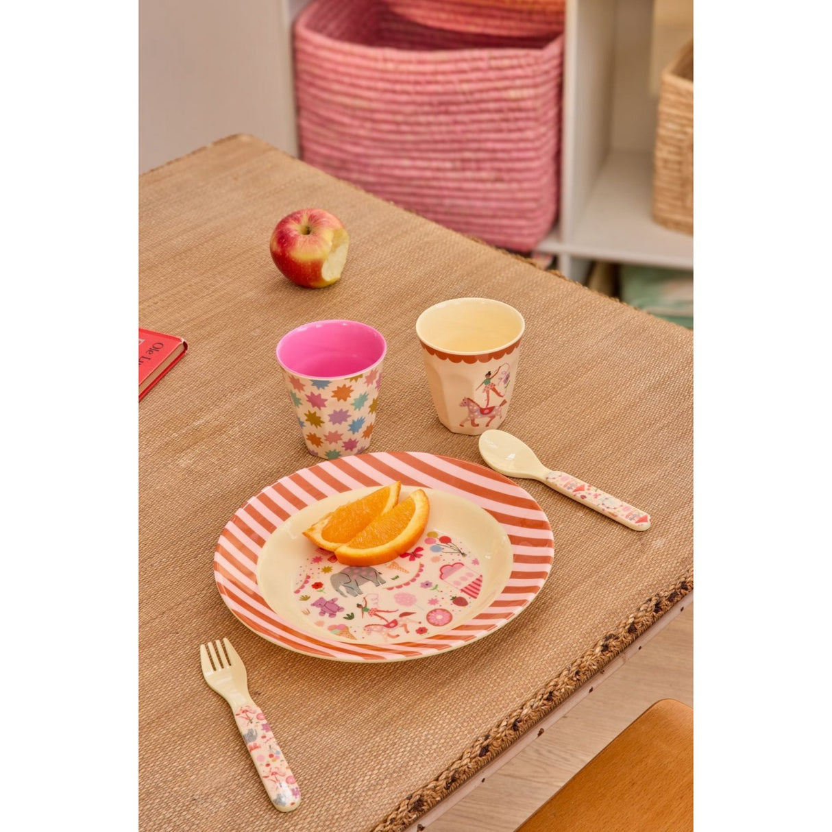 Rice Pink Fun Fair Print Baby Melamine Skje And Fork