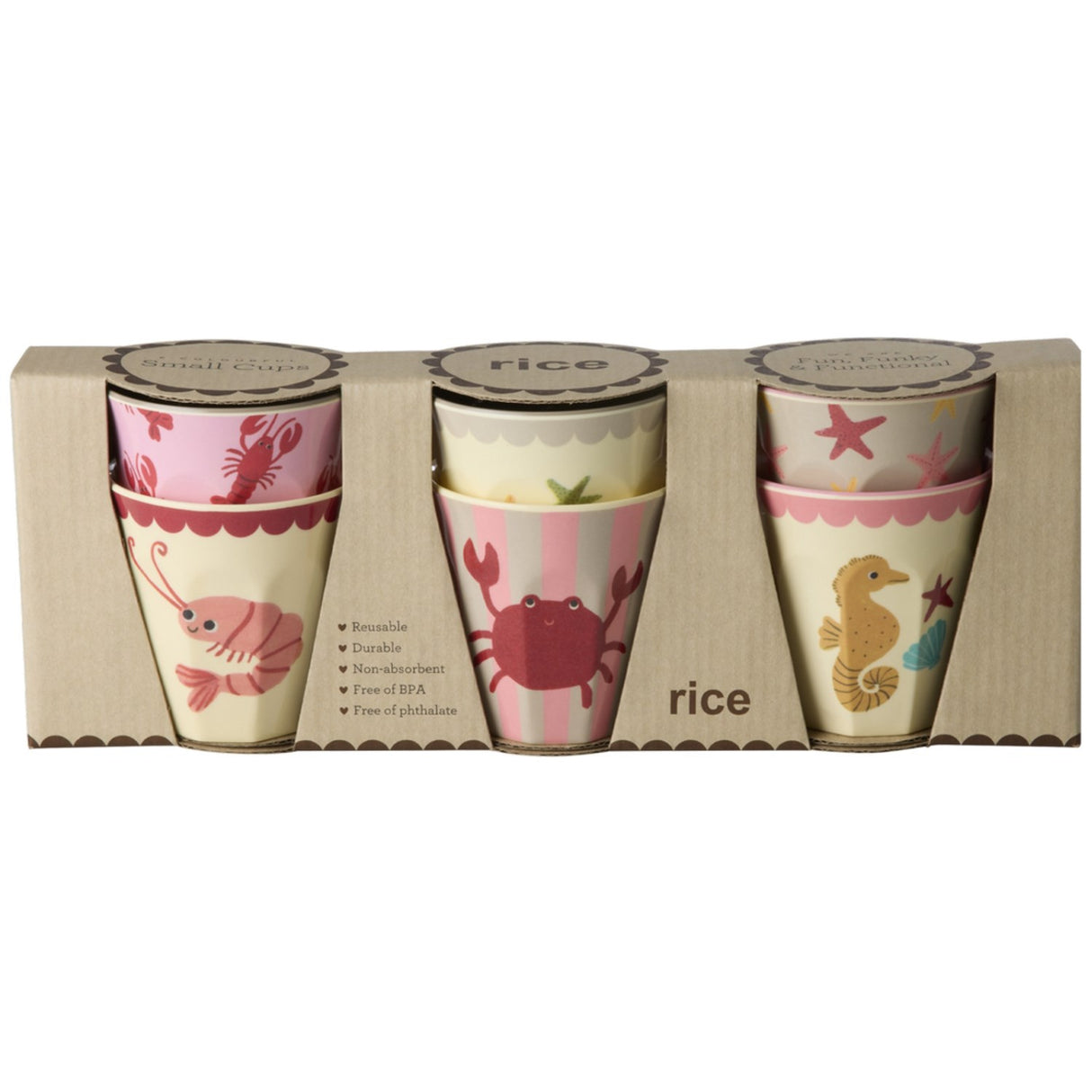 Rice Coral Ocean Print Melamine Cups Small 6 Pakke 160 Ml