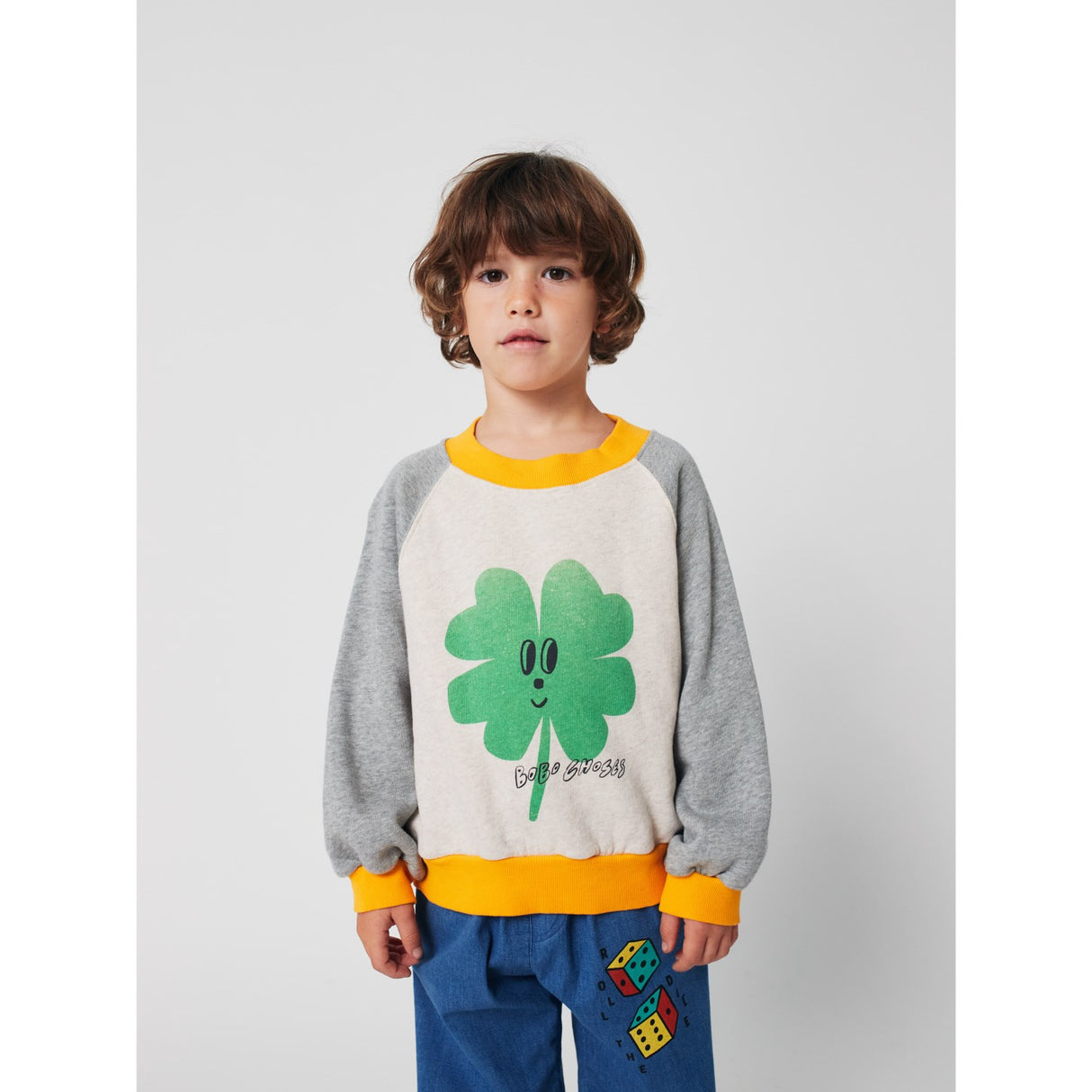 Bobo Choses Heather Grey Lucky Clover Ranglan Collegegenser
