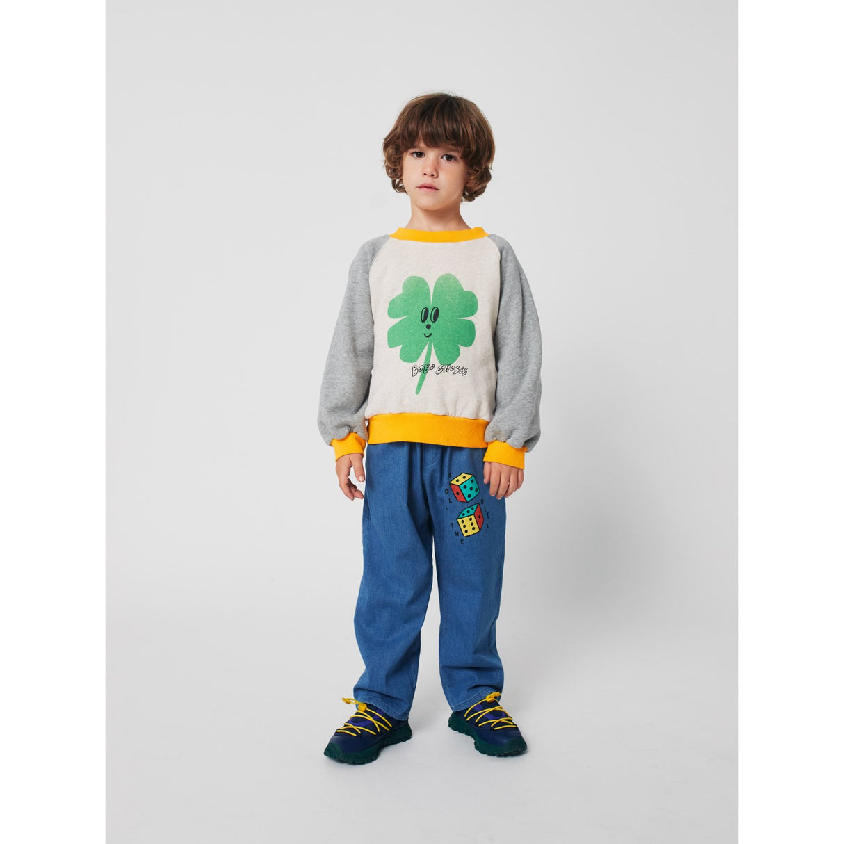Bobo Choses Heather Grey Lucky Clover Ranglan Collegegenser