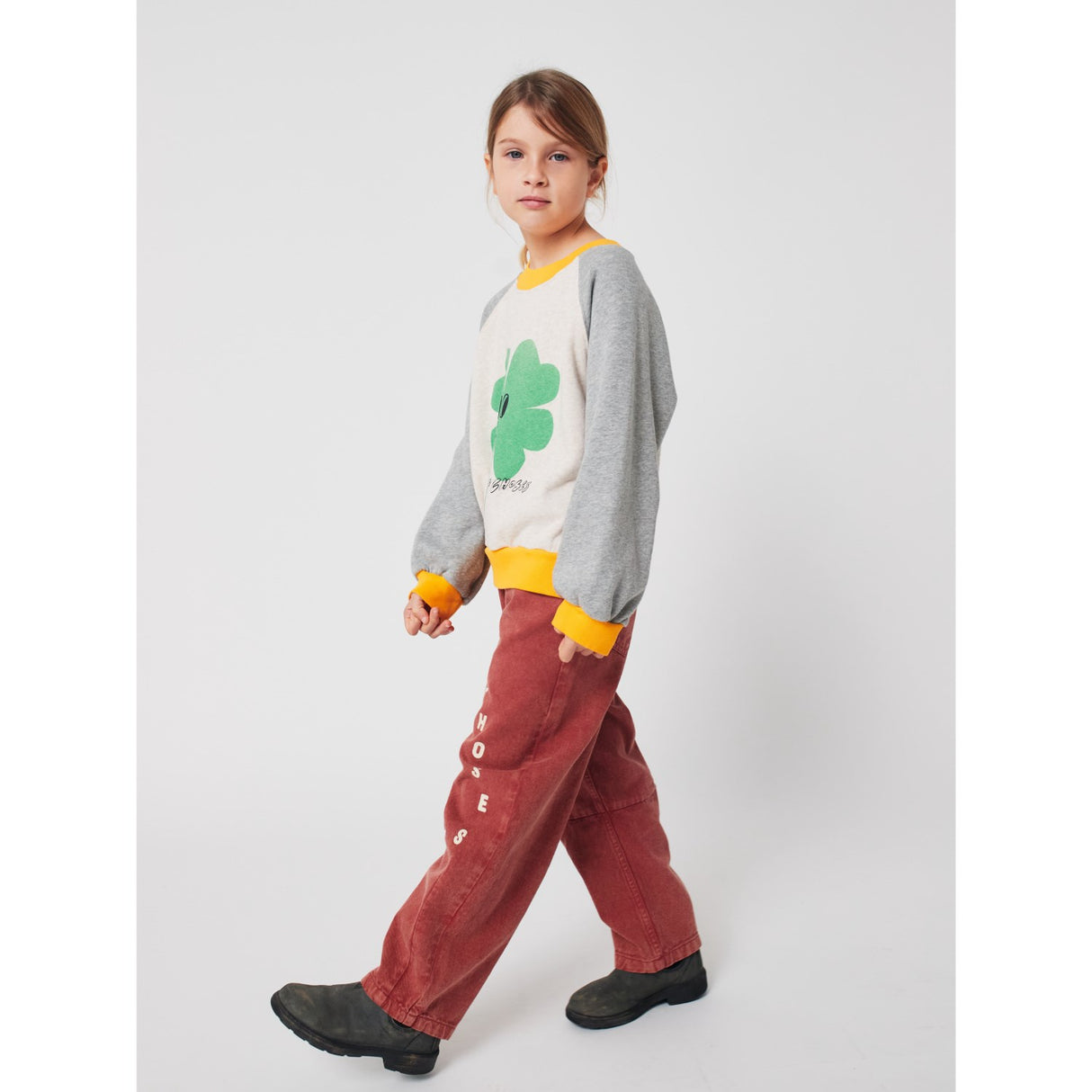 Bobo Choses Heather Grey Lucky Clover Ranglan Collegegenser