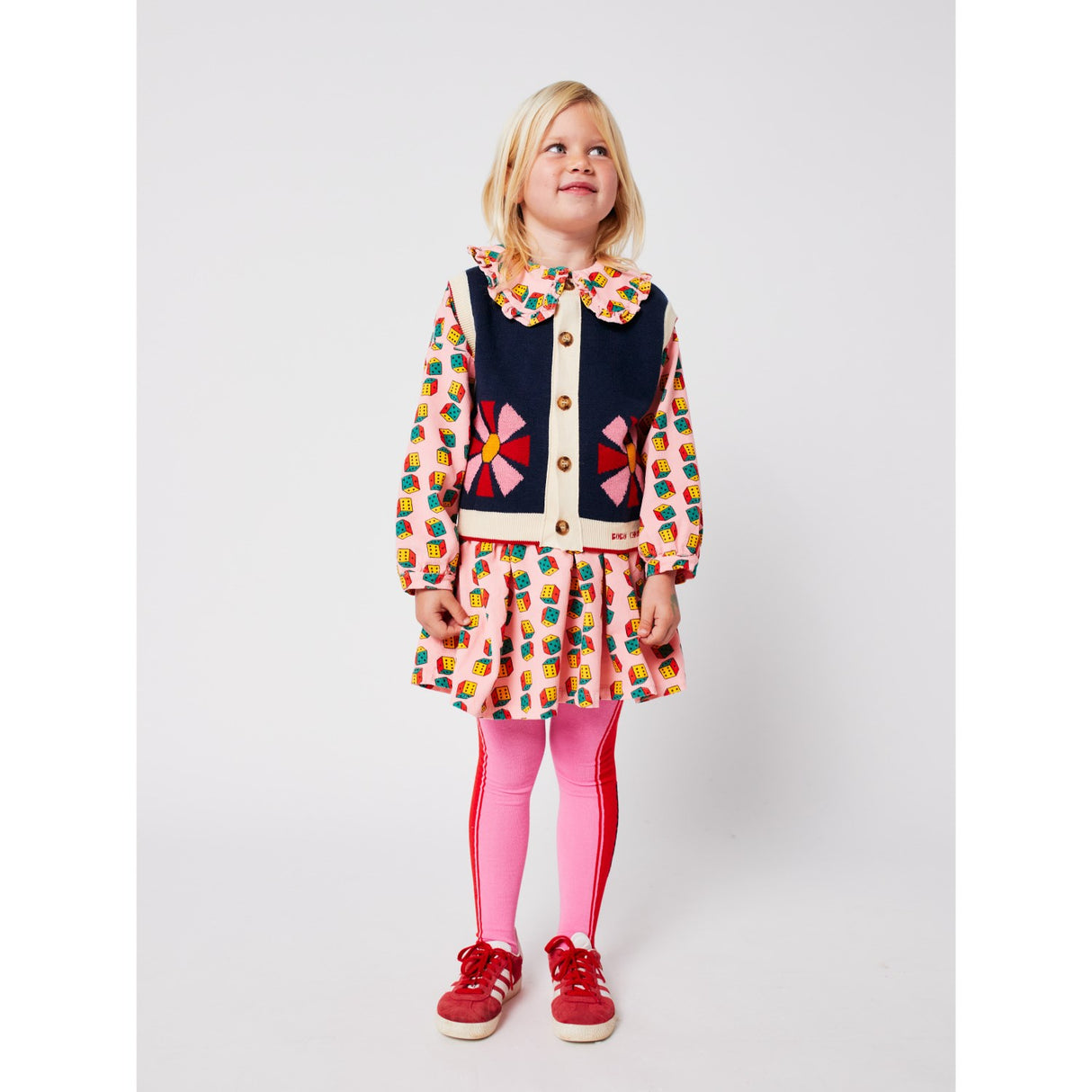 Bobo Choses Pink Dices All Over Micro Corduroy Kjole