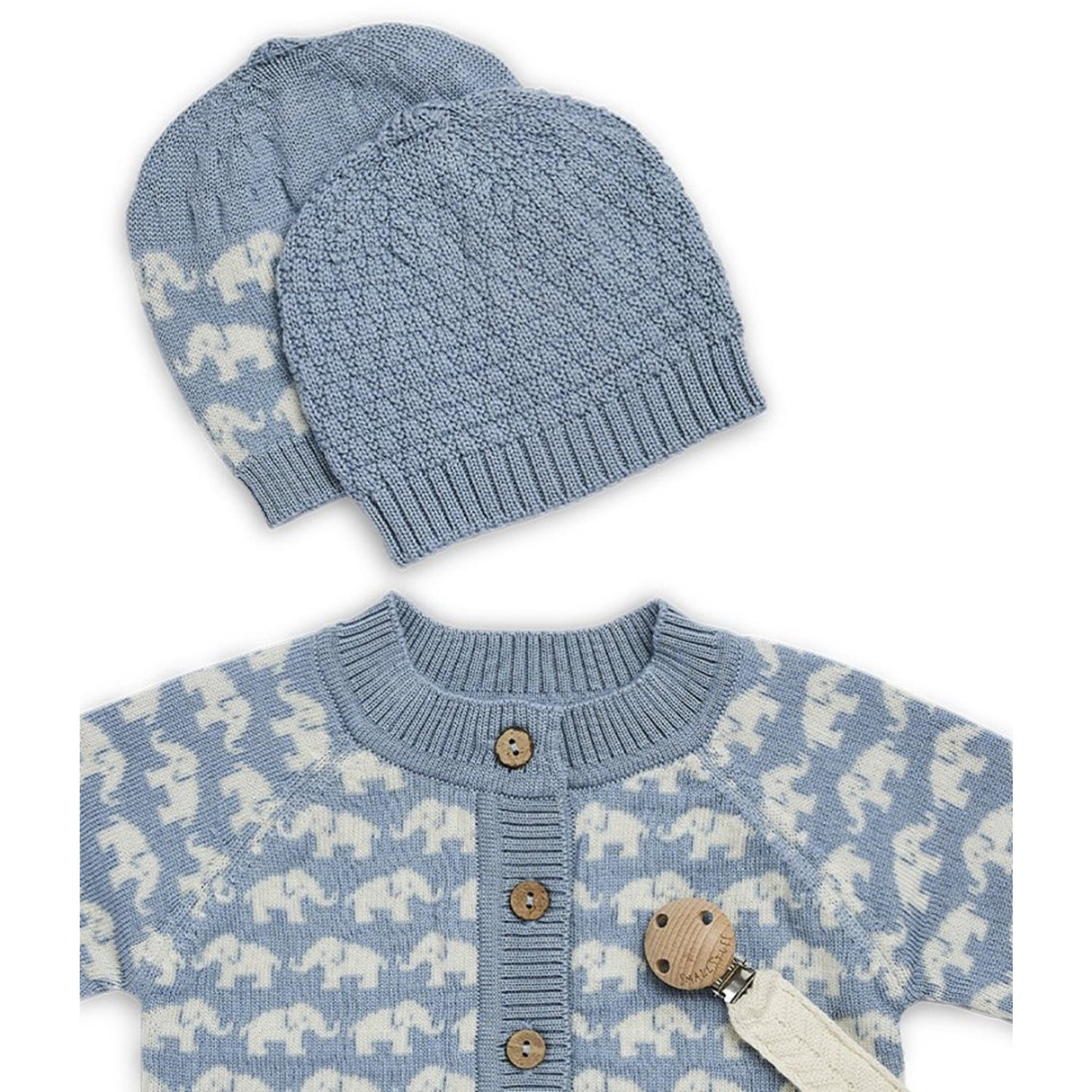 Smallstuff Blue Cardigan Ao Elephants Merino Ull