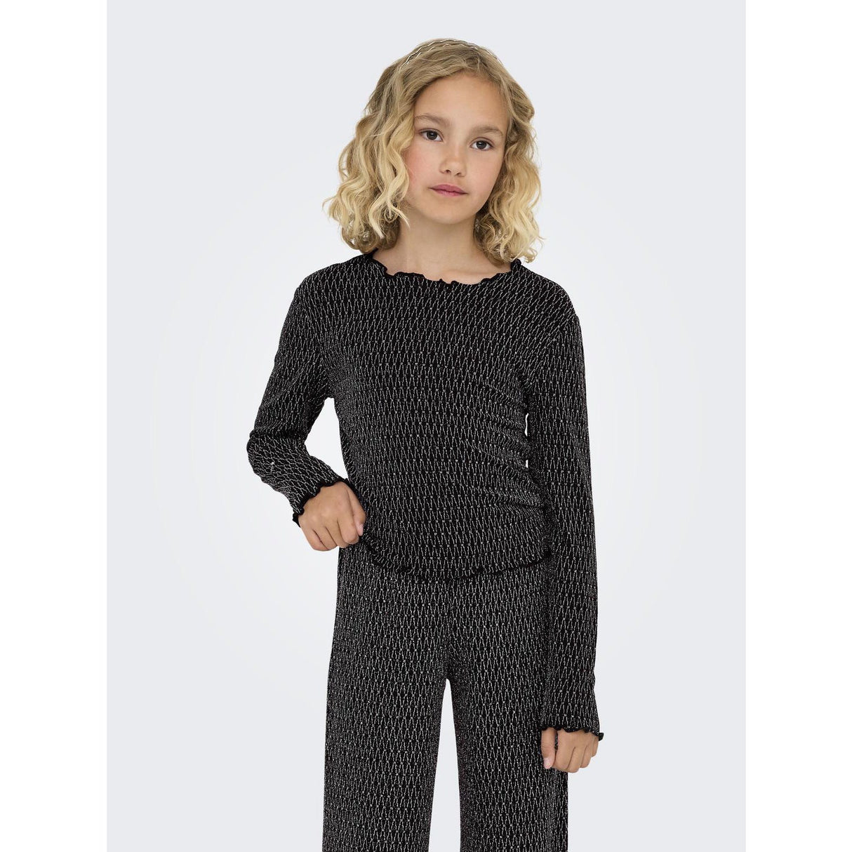 kids ONLY Black Lurex Silver/Harlekin Kogqueen L/S Glitter Topp Bf Jrs
