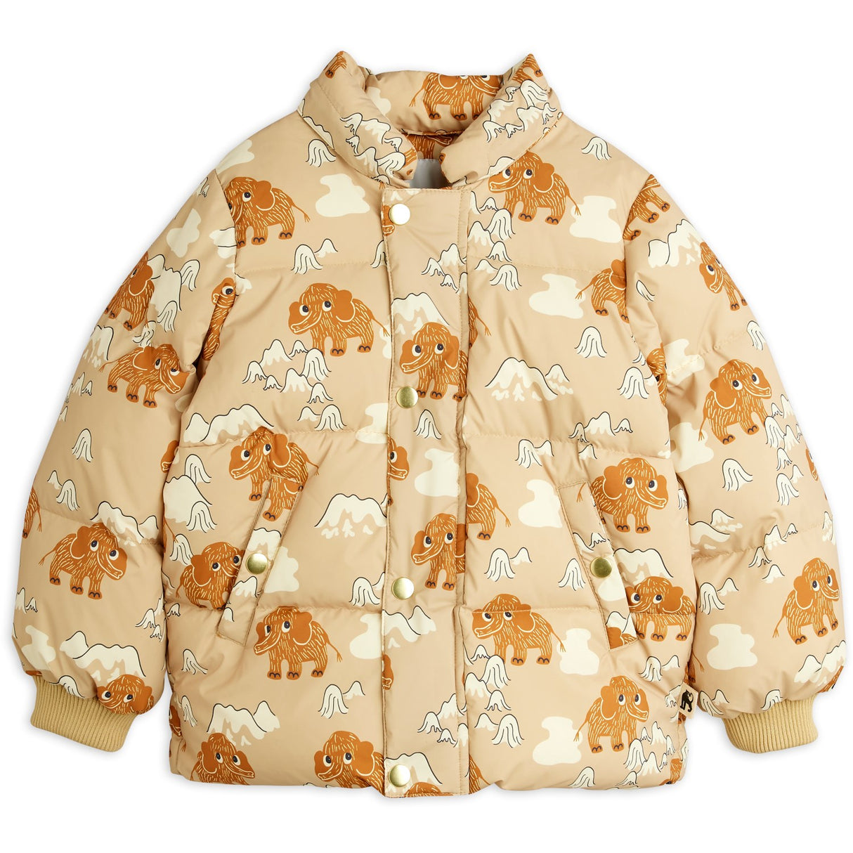 Mini Rodini Beige Mammoths AOP Hooded Puffer