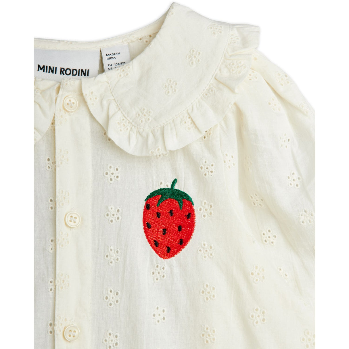 Mini Rodini White Strawberry Emb Schiffli Bluse