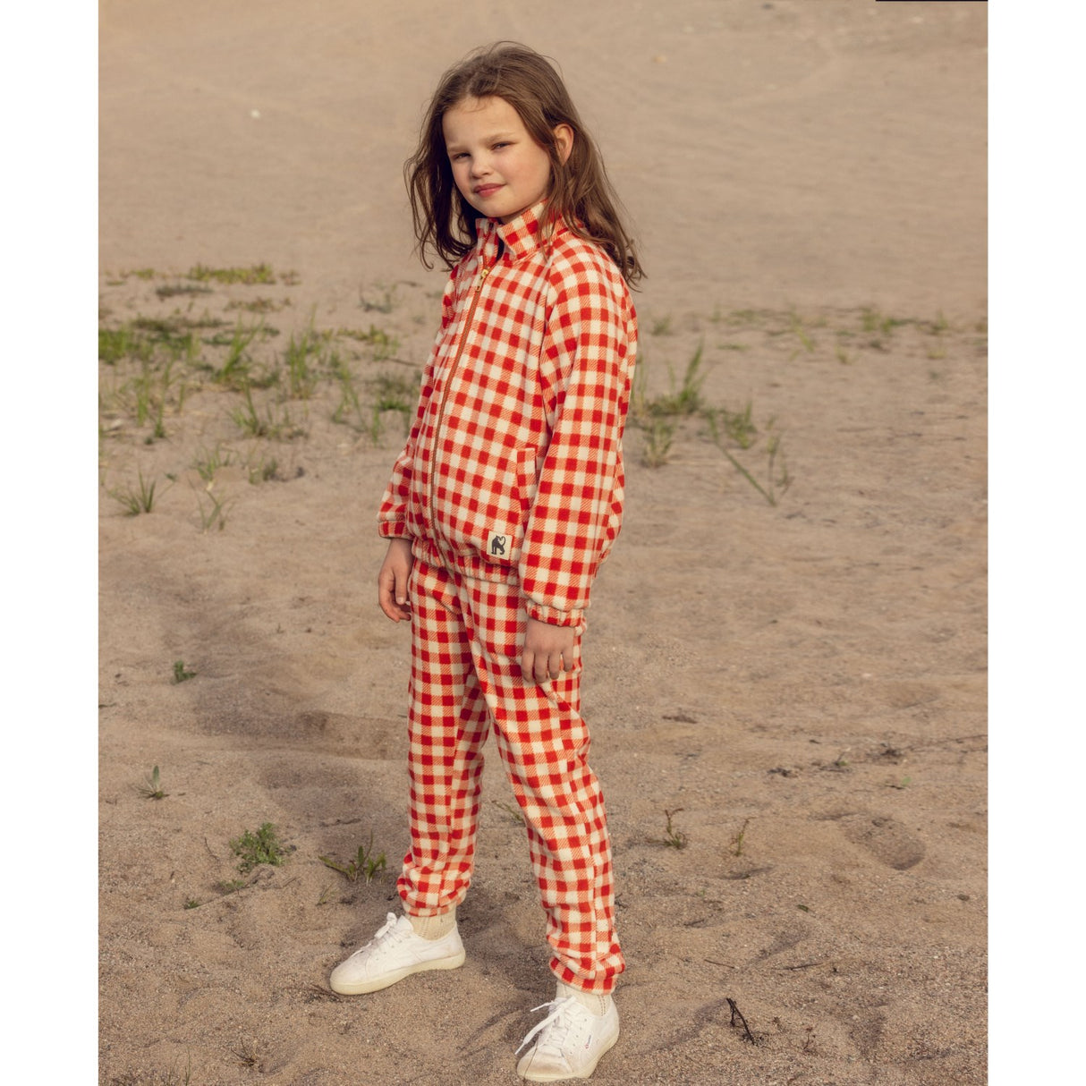 Mini Rodini Red Gingham AOP Fleece Jakke