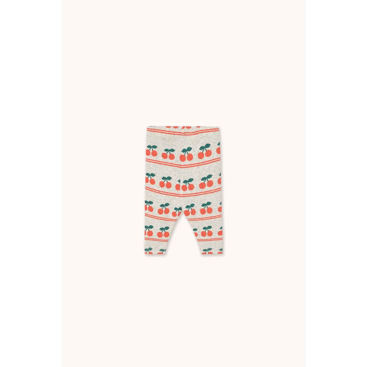 TinyCottons Light Cream Cherry Pattern Rib Baby Leggings