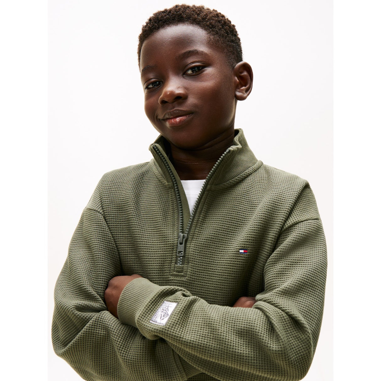 Tommy Hilfiger Pewter Green Texture Half Zip Collegegenser