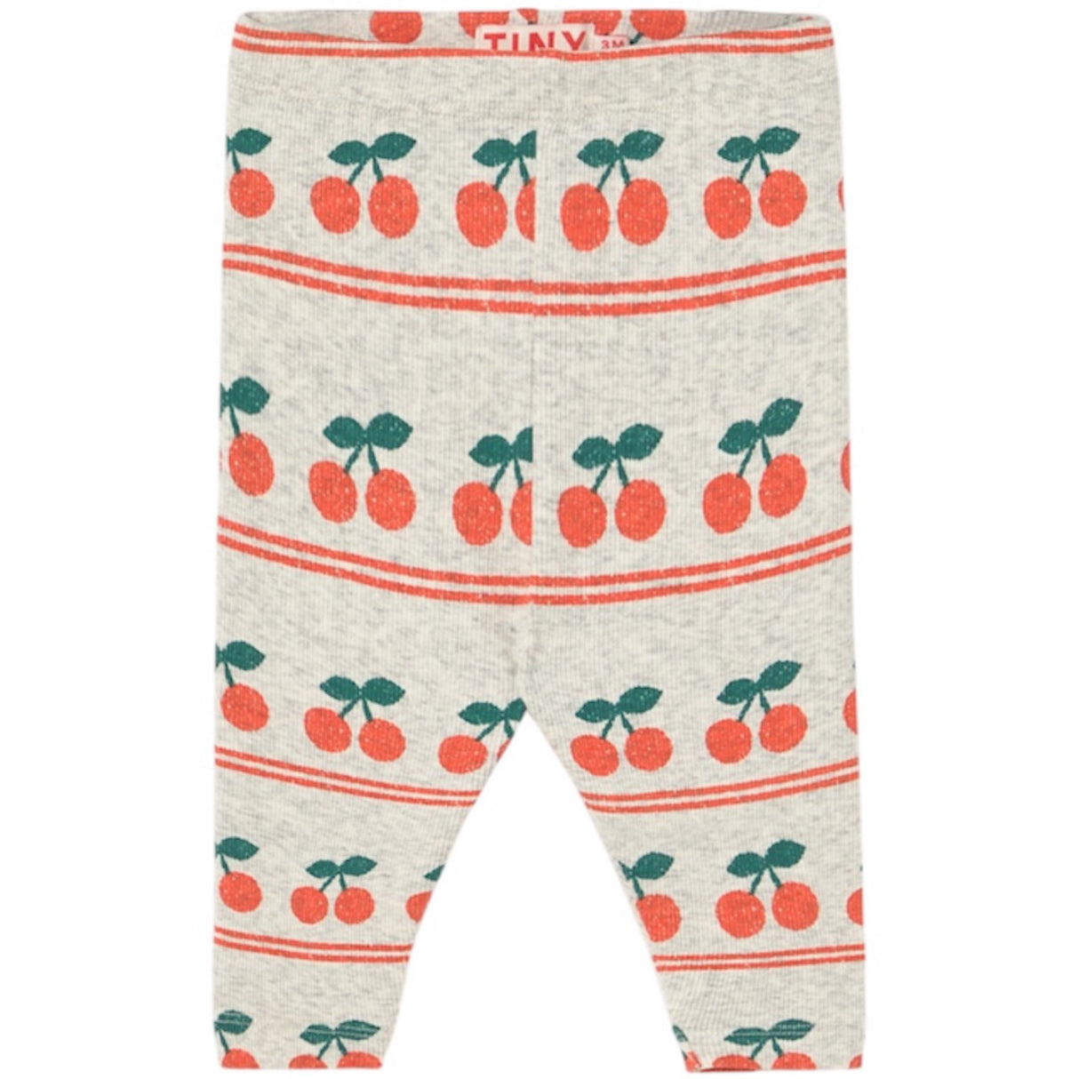 TinyCottons Light Cream Cherry Pattern Rib Baby Leggings