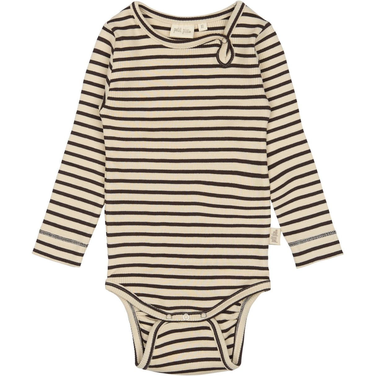 Petit Piao Coffee Bean/off White Body L/S Modal Striped