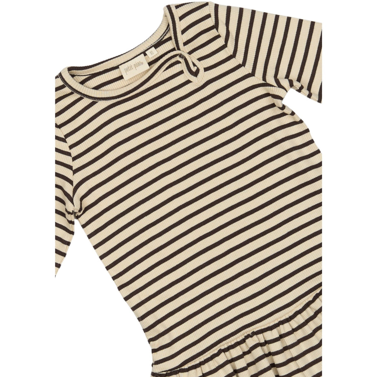Petit Piao Coffee Bean/off White Kjole L/S Modal Striped