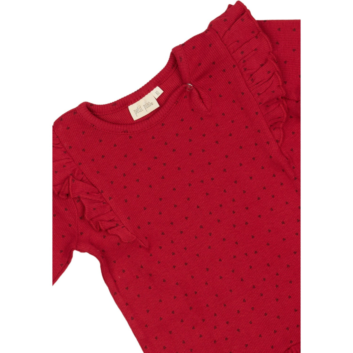 Petit Piao Jet Red/Biking Red Kjole L/S Frill Modal Heart