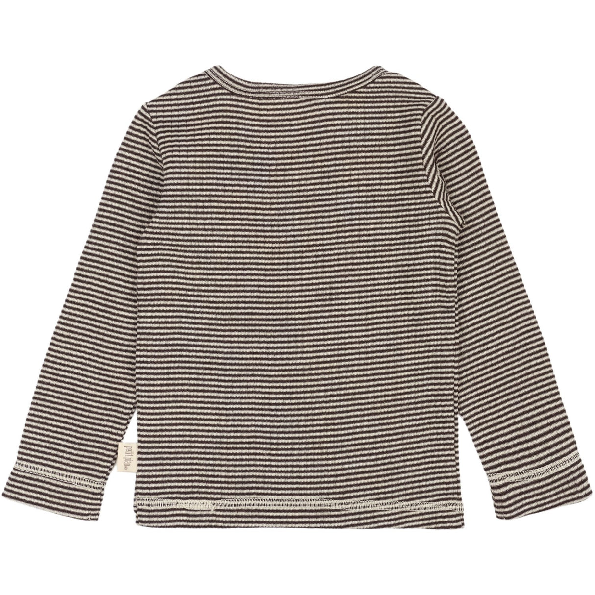 Petit Piao Coffee Bean/Dark Off White PPDante T-Shirt L/S Meriono Ull Striped