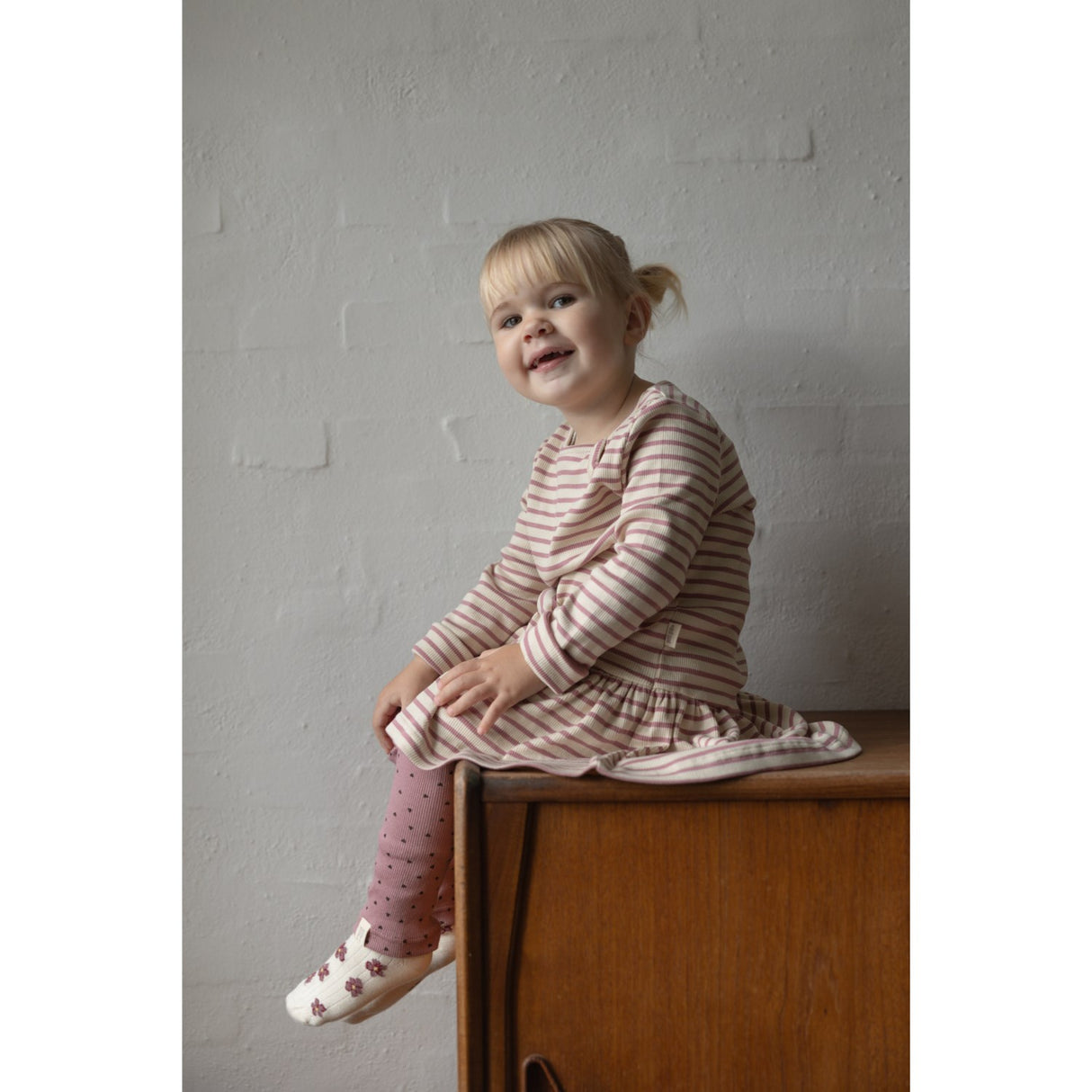 Petit Piao Nostalgic Rose/off White Kjole L/S Modal Striped