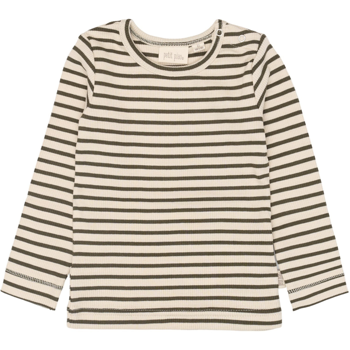 Petit Piao Green Leaf/off White T-shirt L/S Modal Striped