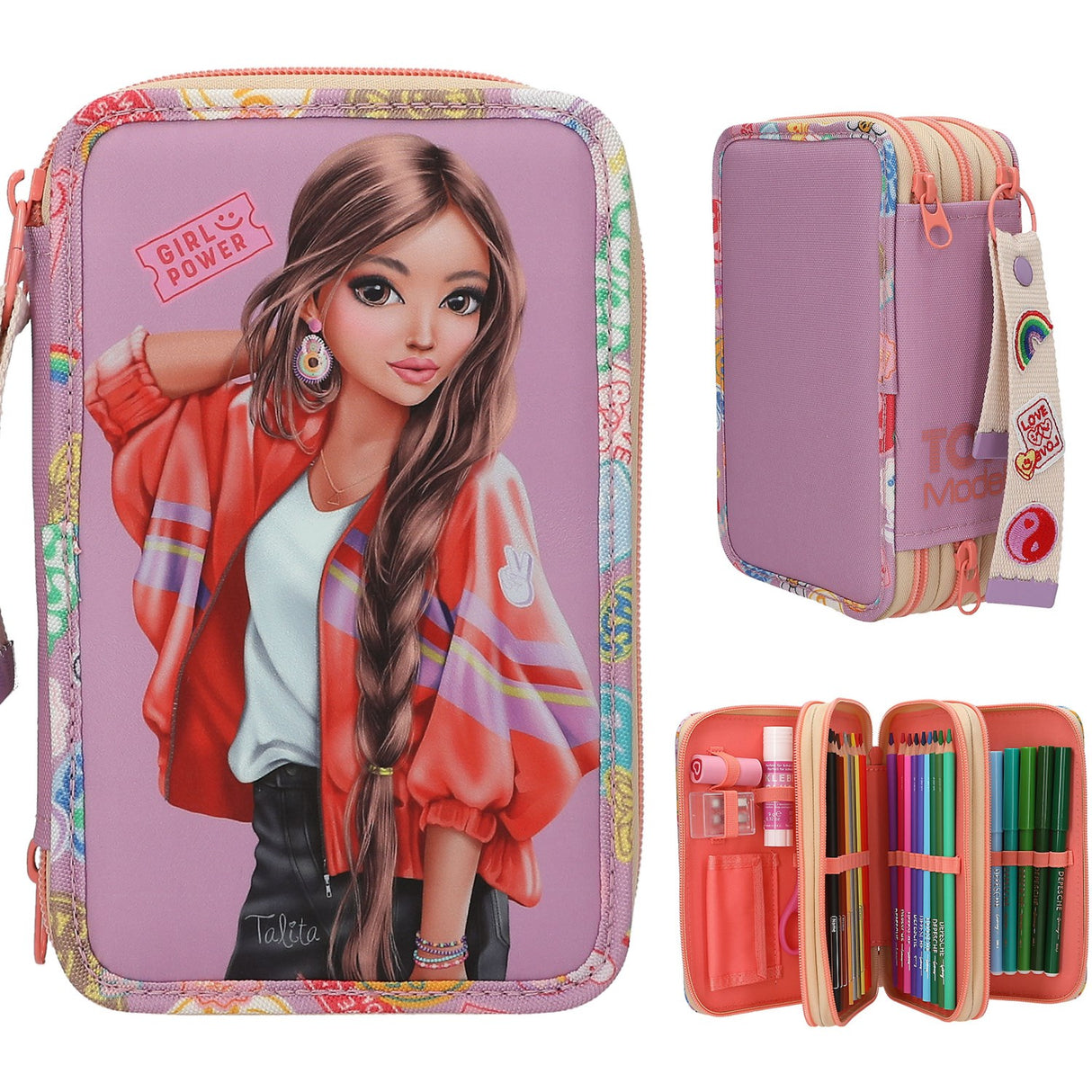 TOPModel Girl Power Triple Pencil Case Med Pendant