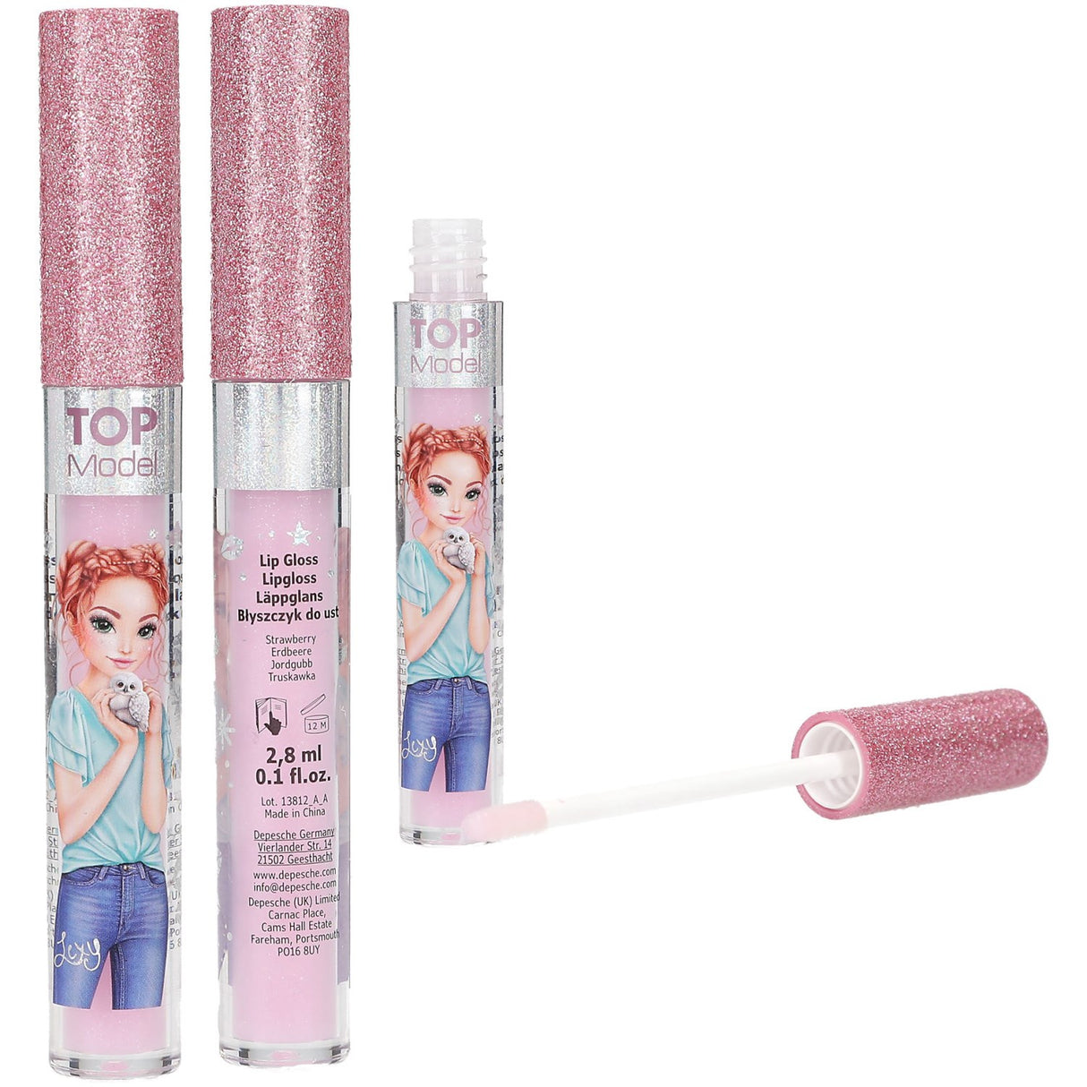 TOPModel Beauty And Me Rose Strawberry Lip Gloss Med Glitter Caps