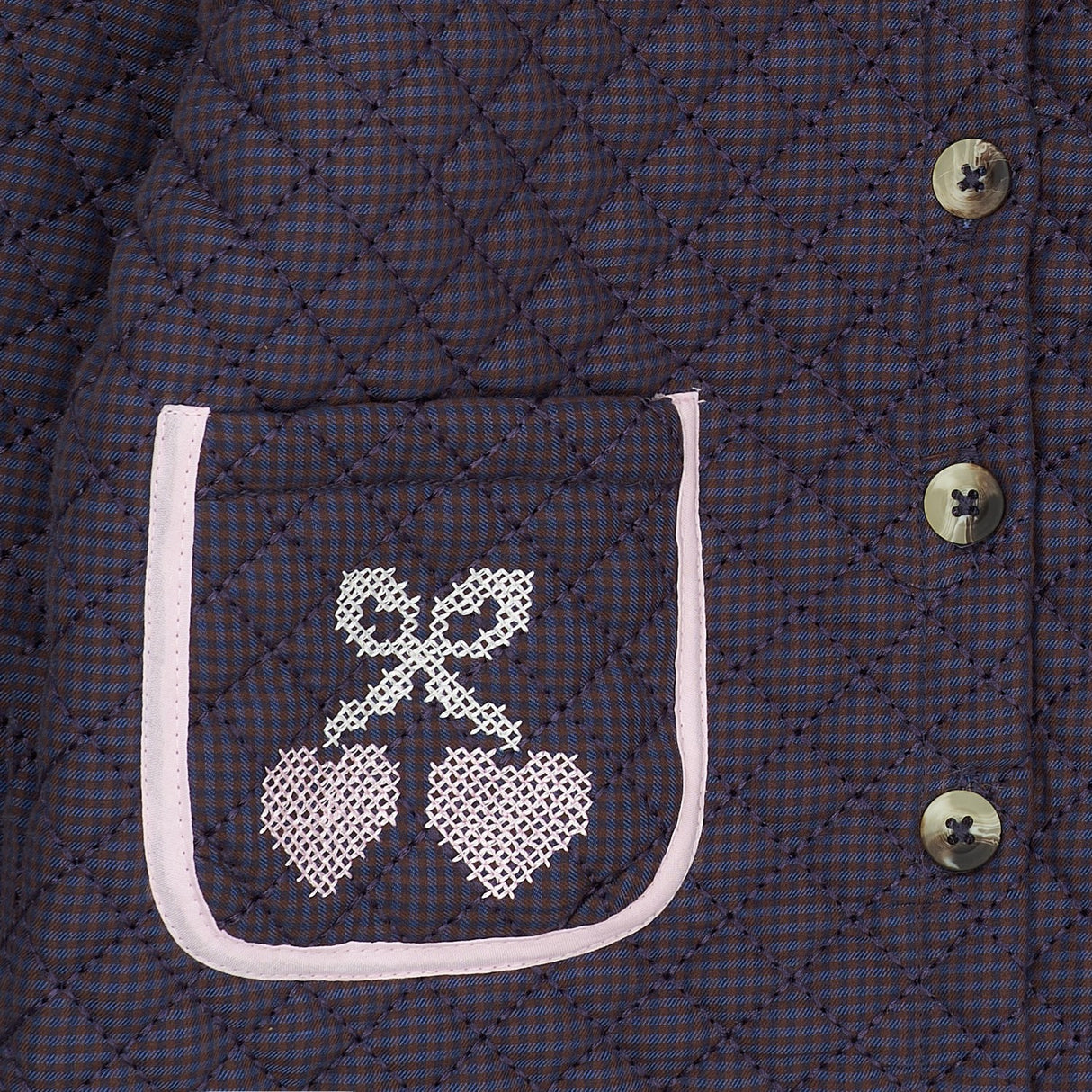 COPENHAGEN COLORS Brown/Blue Check Comb. Checkered Vattert Jakke W. Embroidery