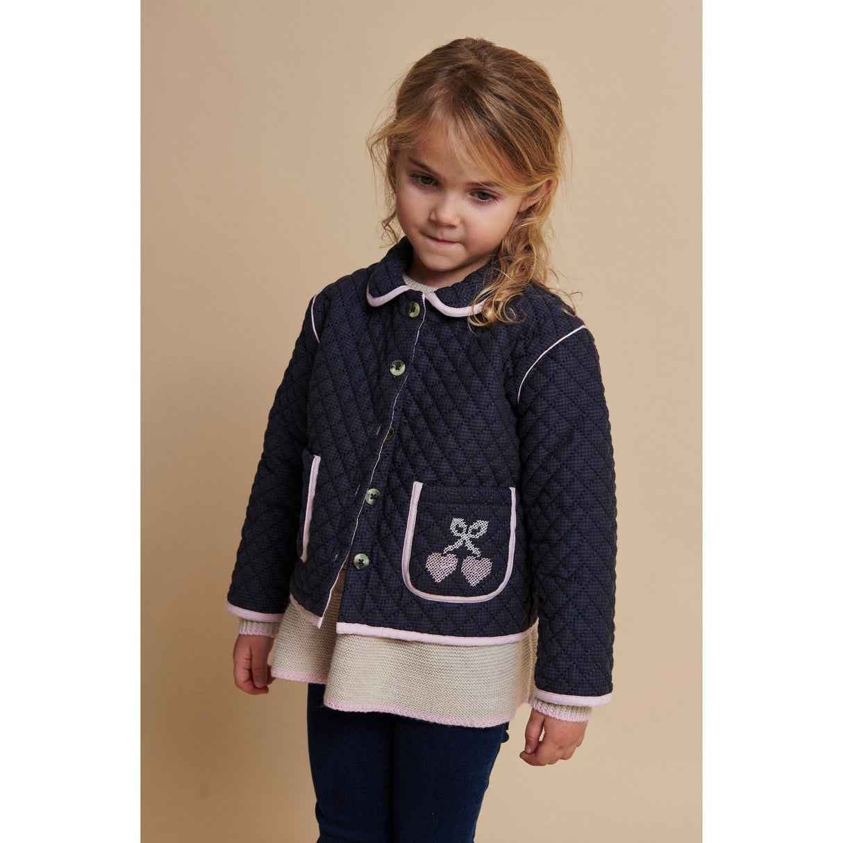 COPENHAGEN COLORS Brown/Blue Check Comb. Checkered Vattert Jakke W. Embroidery