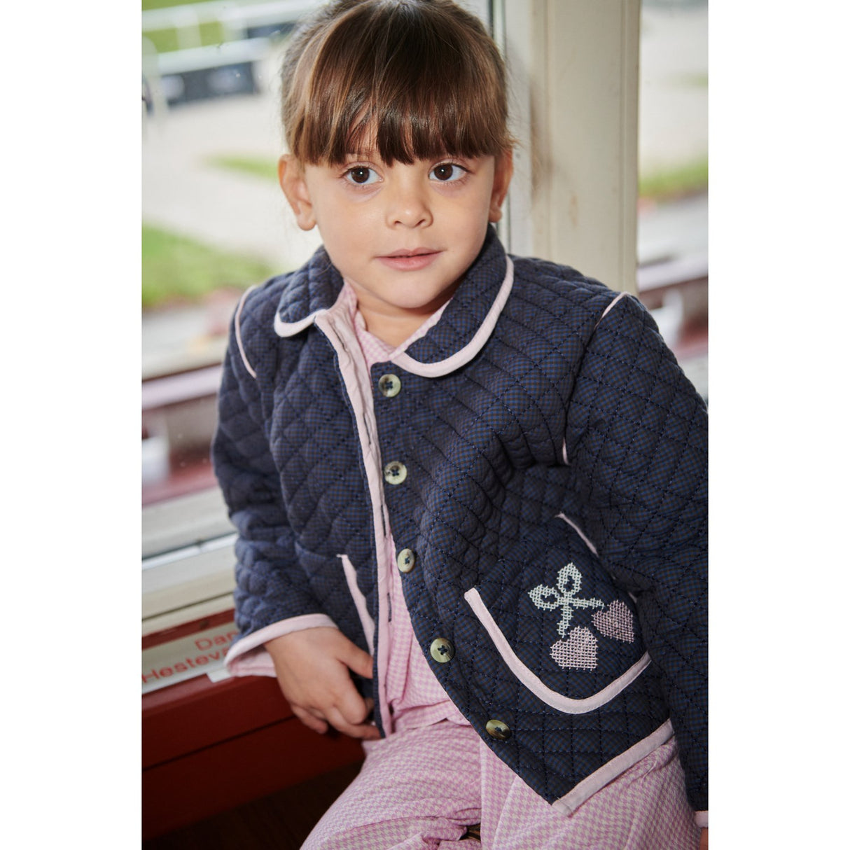 COPENHAGEN COLORS Brown/Blue Check Comb. Checkered Vattert Jakke W. Embroidery