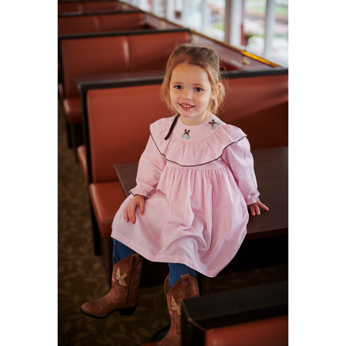 COPENHAGEN COLORS Syringa Comb. Houndstooth Frill Kjole W. Embroidery