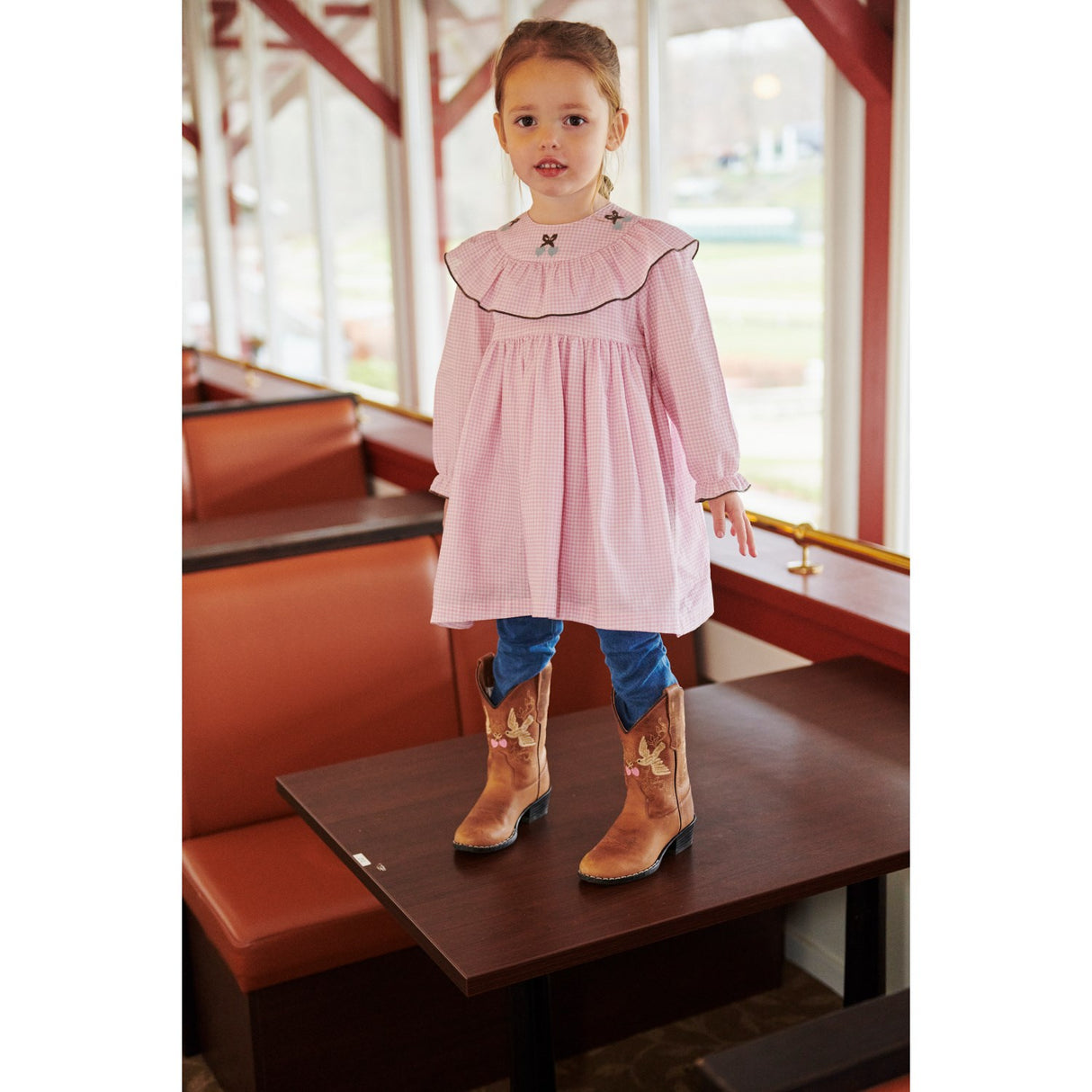 COPENHAGEN COLORS Syringa Comb. Houndstooth Frill Kjole W. Embroidery