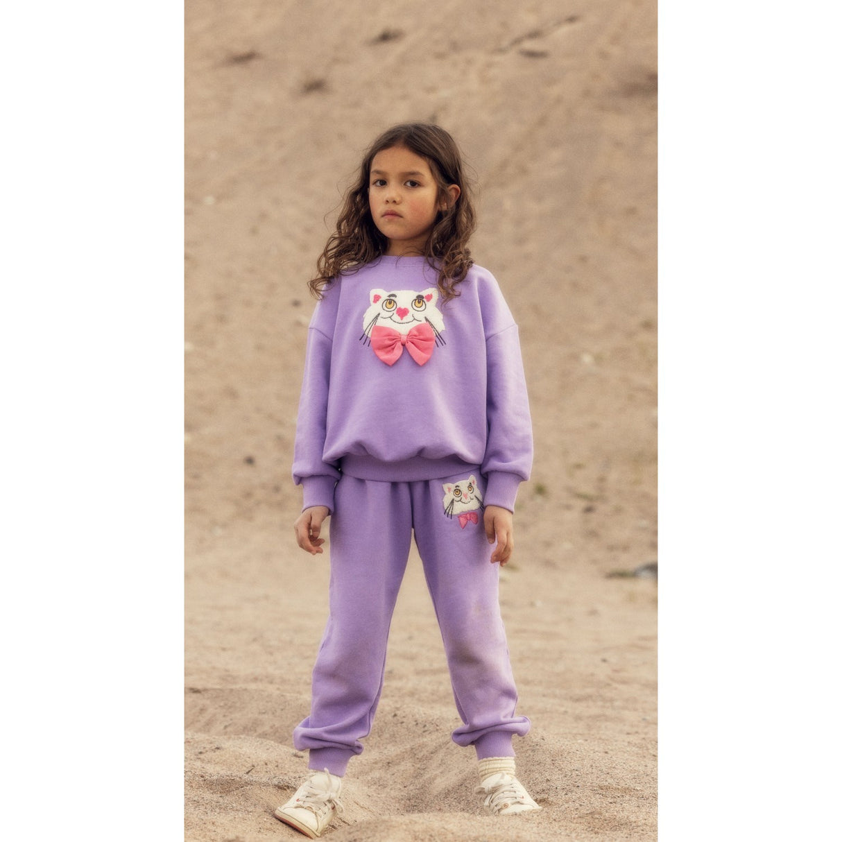 Mini Rodini Purple Cat Med Bowtie Chenille Collegegenser