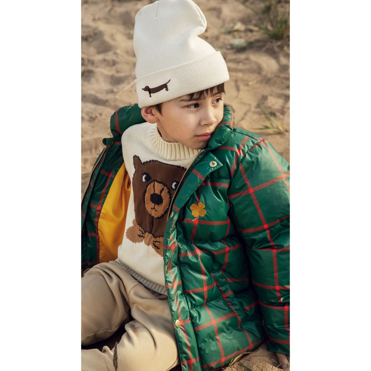 Mini Rodini Off-white Bjørn Intarsia Strikk Sweater