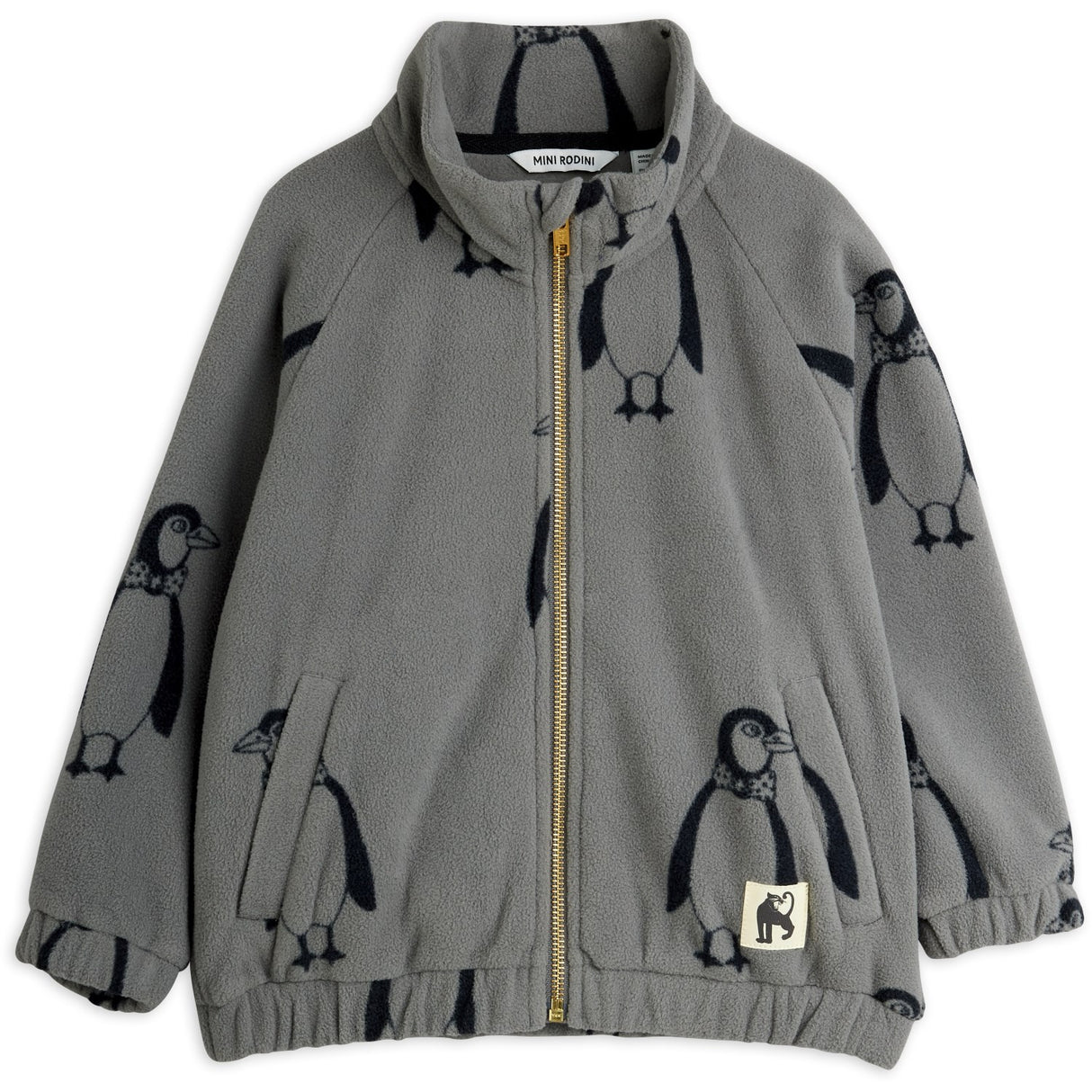 Mini Rodini Grey Penguin AOP Fleece Jakke