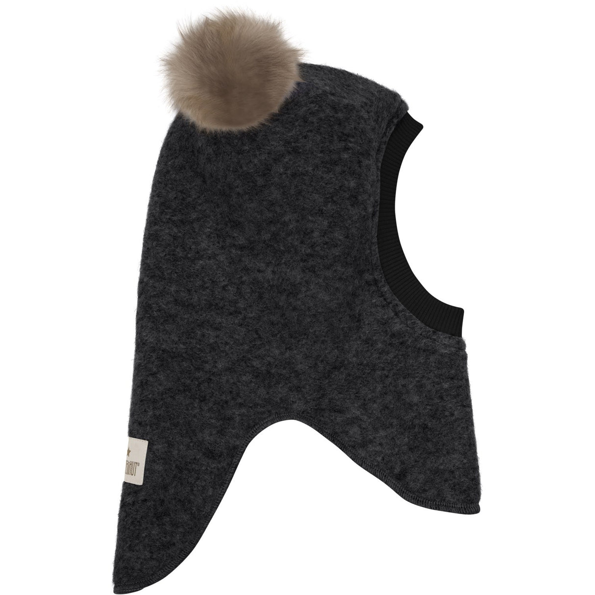 Huttelihut Dark Grey Melange Elefantlue Ull Alpaca Pompoms