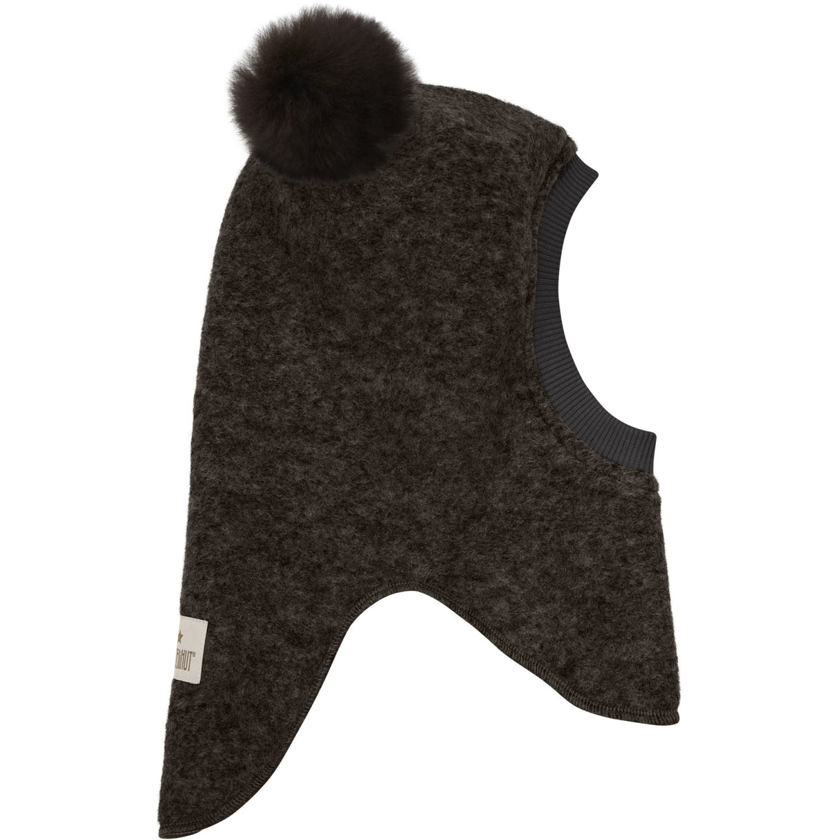 Huttelihut Dark Brown Melange Elefantlue Ull Alpaca Pompoms