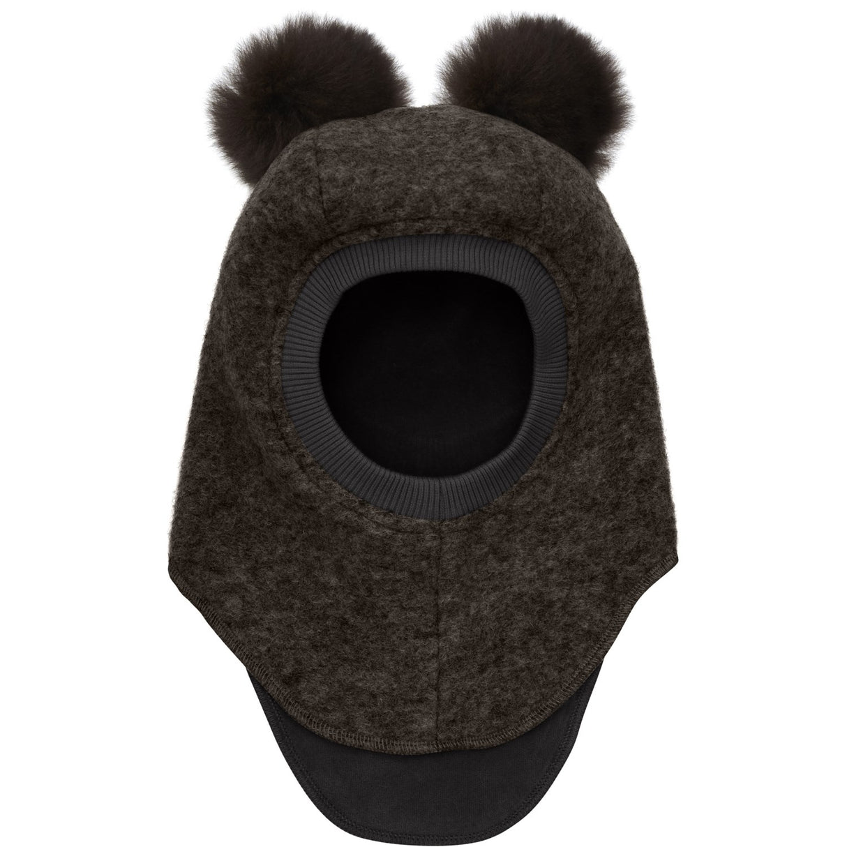 Huttelihut Dark Brown Melange Elefantlue Ull Alpaca Pompoms