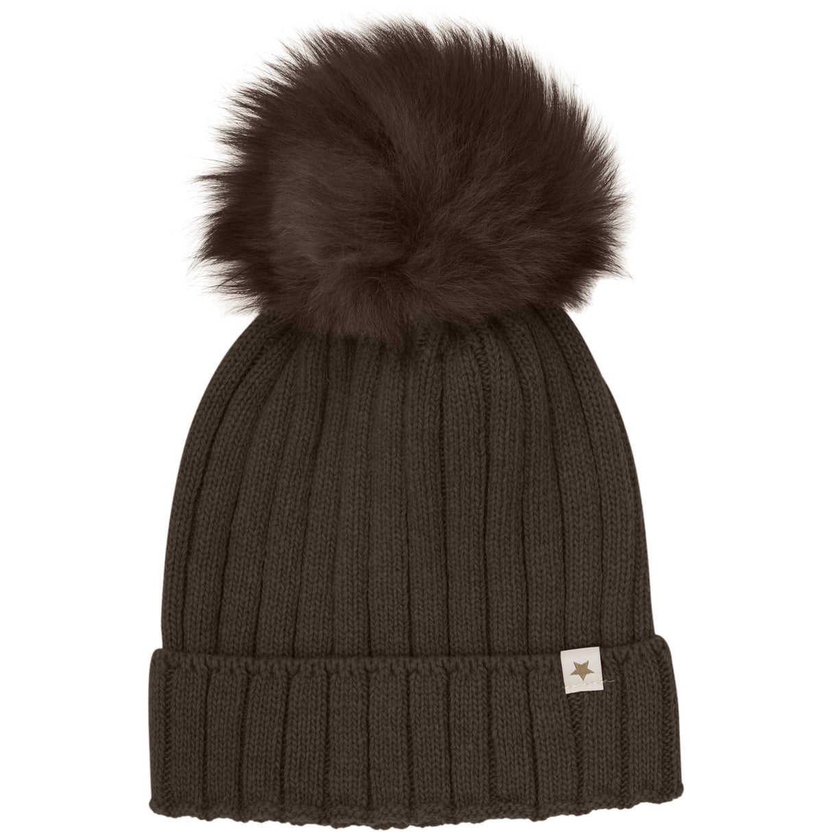 Huttelihut Dark Brown Melange Lue Strikk Alpaca Pompom
